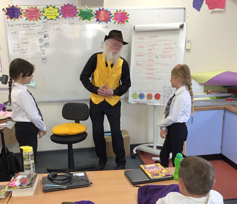Keith Butters tellsing stories in Ingoldmells Academy